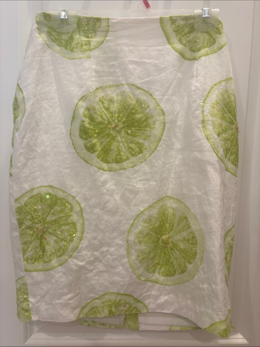 Women's White Pencil Skirt with Lime Green Citrus Motif